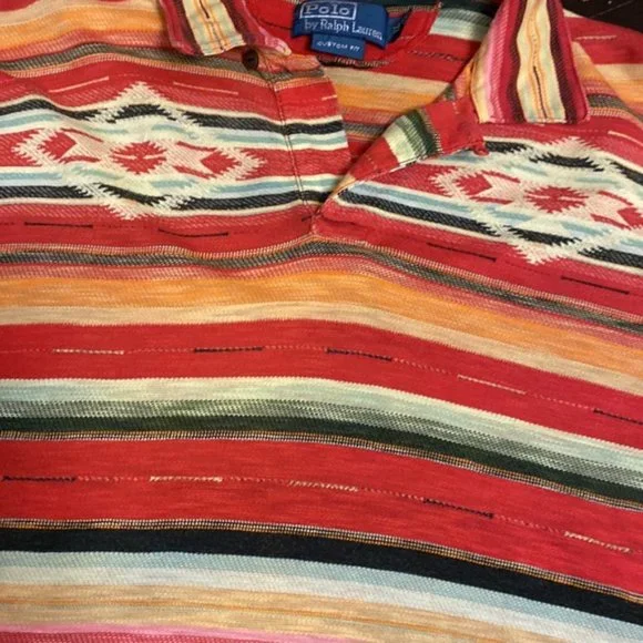 Vintage Polo Ralph Lauren Aztec 100% Cotton Southwestern Polo Shirt - Picture 12 of 12